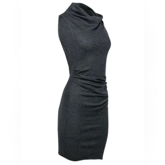 Helmut Lang Sonar Wool Gray Asymmetric Cowl Neck Fitted Sleeveless Dress S - Picture 3 of 14
